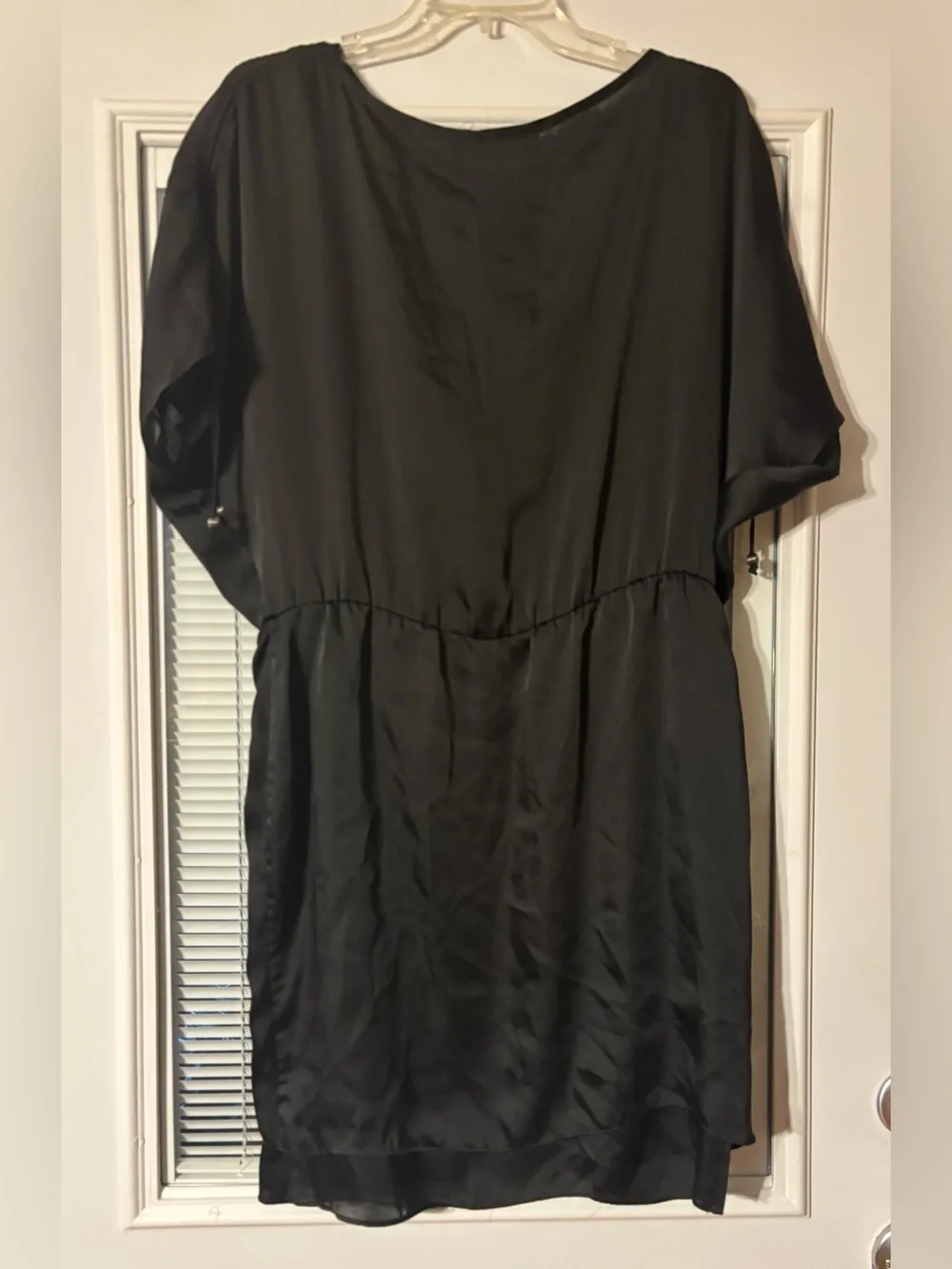 Black Dolman Sleeve Tunic Dress with Elastic Waist - Picture 3 of 5